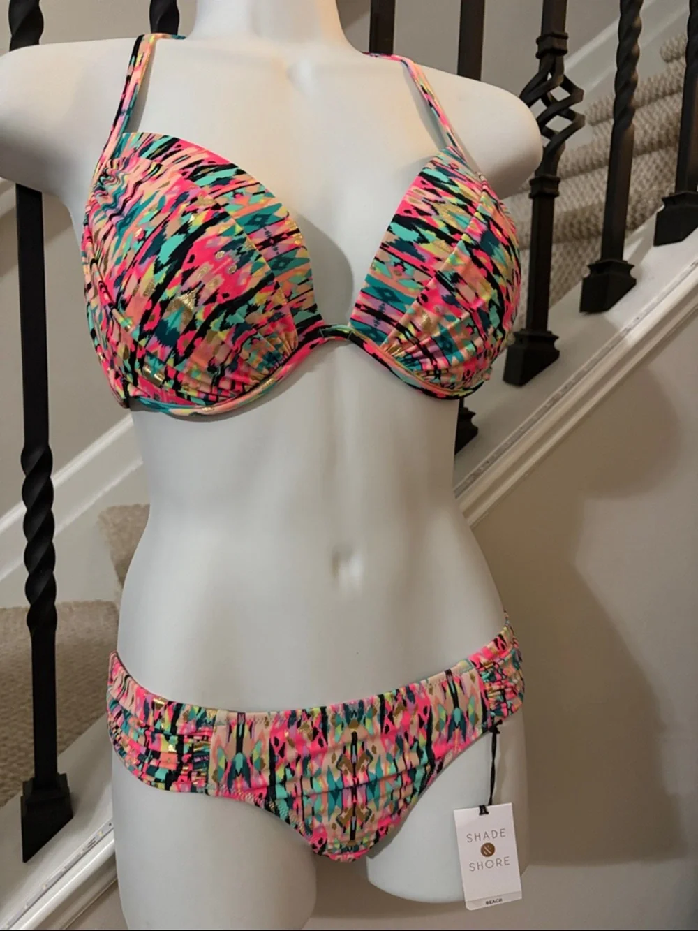 NWT Shade & Shore Neon Abstract Push-Up Bikini set 34DD & XS bottom - Picture 2 of 9